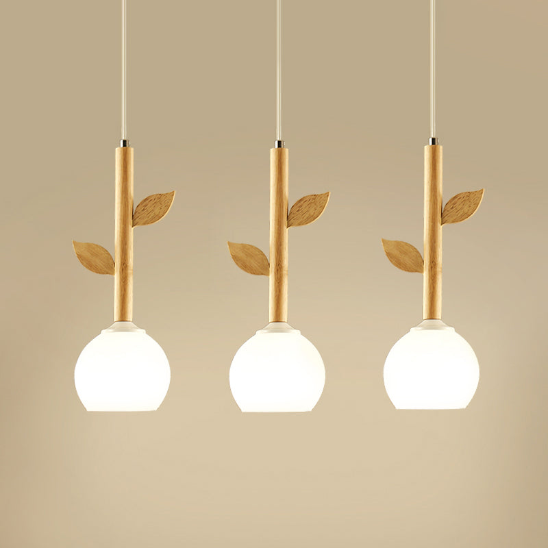 Branch Multi Light Pendant Modern Style Wood 3 Bulbs Restaurant Hanging Lighting with Globe Cream Glass Shade Clearhalo 'Ceiling Lights' 'Modern Pendants' 'Modern' 'Pendant Lights' 'Pendants' Lighting' 2228649