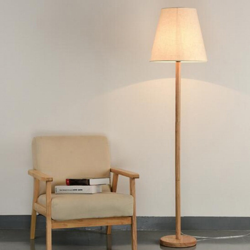 Simplicity Geometrical Floor Lamp Fabric 1-Light Study Room Standing Lighting in Wood Wood Drum Clearhalo 'Floor Lamps' 'Lamps' Lighting' 2228659