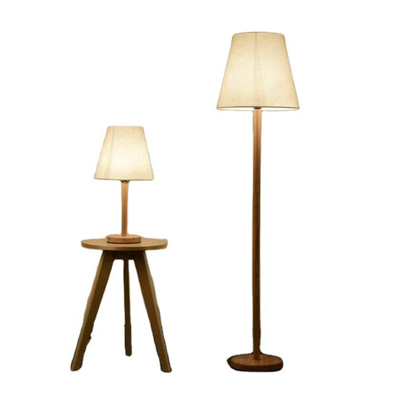 Simplicity Geometrical Floor Lamp Fabric 1-Light Study Room Standing Lighting in Wood Clearhalo 'Floor Lamps' 'Lamps' Lighting' 2228662