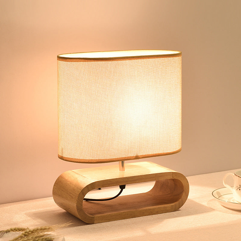 Nordic Style Oblong Nightstand Lamp Wood 1-Light Bedside Table Light with Fabric Shade Clearhalo 'Lamps' 'Table Lamps' Lighting' 2228670