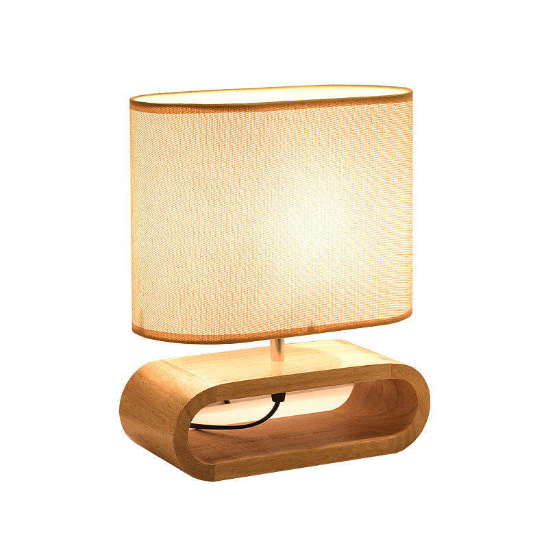 Nordic Style Oblong Nightstand Lamp Wood 1-Light Bedside Table Light with Fabric Shade Clearhalo 'Lamps' 'Table Lamps' Lighting' 2228673