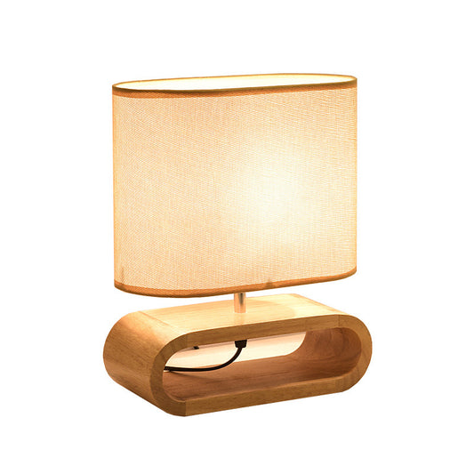 Nordic Style Oblong Nightstand Lamp Wood 1-Light Bedside Table Light with Fabric Shade - Clearhalo - 'Lamps' - 'Table Lamps' - Lighting' - 2228673