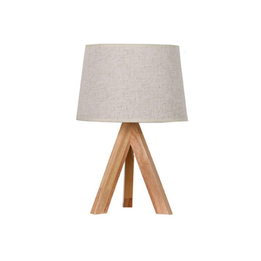 Tapered Table Lighting Simplicity Fabric 1 Bulb Bedside Nightstand Lamp with Wooden Tripod in White Clearhalo 'Lamps' 'Table Lamps' Lighting' 2228678