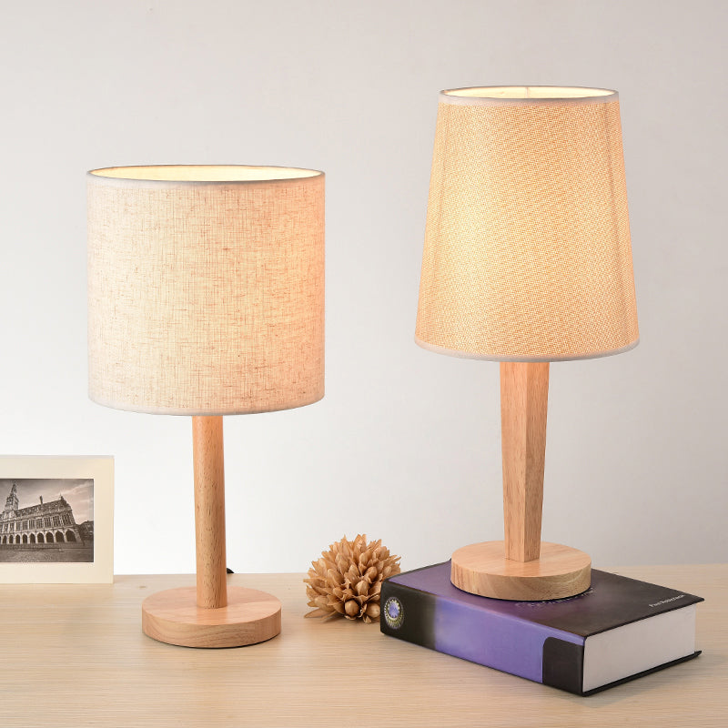 Geometric Fabric Table Lamp Modern Style Single White Nightstand Light with Wooden Base Clearhalo 'Lamps' 'Table Lamps' Lighting' 2228685