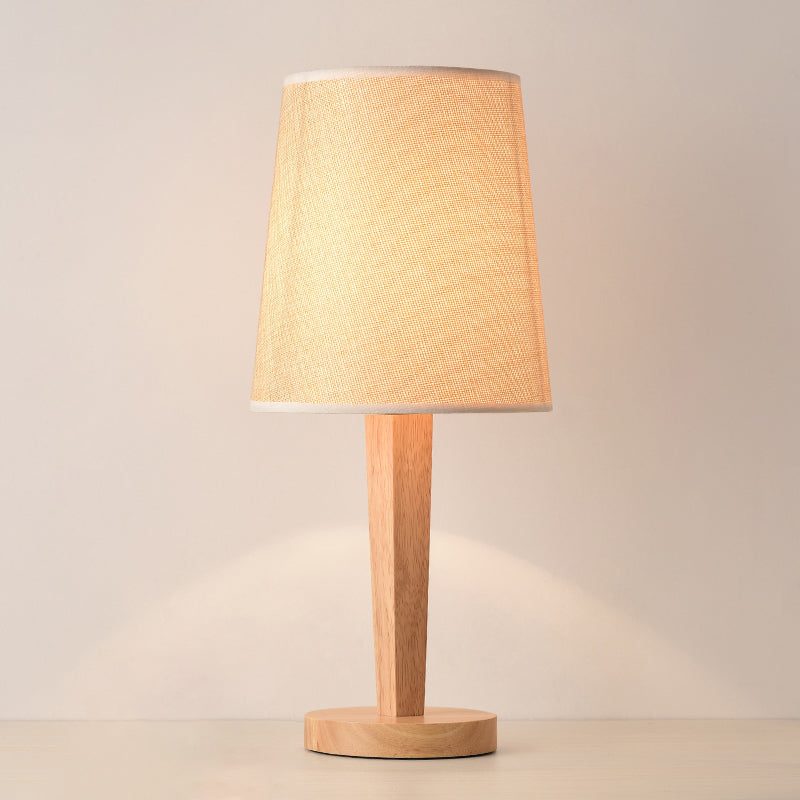 Geometric Fabric Table Lamp Modern Style Single White Nightstand Light with Wooden Base White Drum Clearhalo 'Lamps' 'Table Lamps' Lighting' 2228686