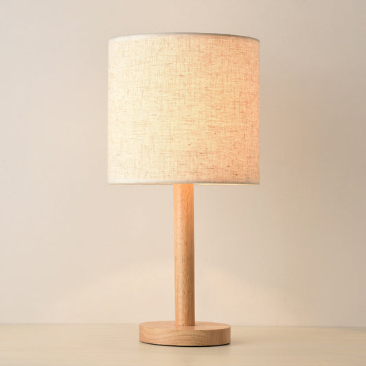 Geometric Fabric Table Lamp Modern Style Single White Nightstand Light with Wooden Base White Cylinder Clearhalo 'Lamps' 'Table Lamps' Lighting' 2228687