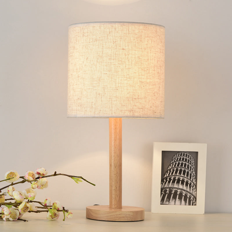 Geometric Fabric Table Lamp Modern Style Single White Nightstand Light with Wooden Base Clearhalo 'Lamps' 'Table Lamps' Lighting' 2228690