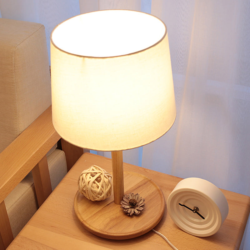 Tapered Bedroom Table Light Fabric 1-Light Contemporary Nightstand Lighting in Wood Wood B Clearhalo 'Lamps' 'Table Lamps' Lighting' 2228692