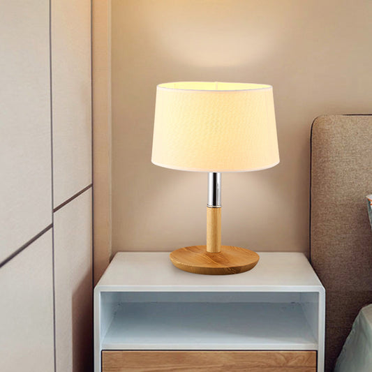 Tapered Bedroom Table Light Fabric 1-Light Contemporary Nightstand Lighting in Wood Wood C Clearhalo 'Lamps' 'Table Lamps' Lighting' 2228694