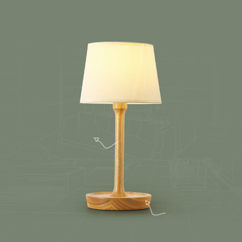 Tapered Bedroom Table Light Fabric 1-Light Contemporary Nightstand Lighting in Wood Wood F Clearhalo 'Lamps' 'Table Lamps' Lighting' 2228700