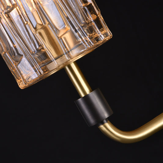 1/2-Head Bedside Wall Sconce Contemporary Style Brass Wall Lighting with Cylinder Clear Crystal Shade Clearhalo 'Cast Iron' 'Glass' 'Industrial' 'Modern wall lights' 'Modern' 'Tiffany' 'Traditional wall lights' 'Wall Lamps & Sconces' 'Wall Lights' Lighting' 222872