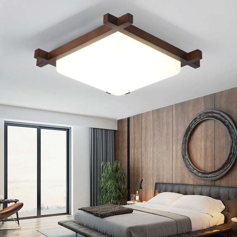 Square Bedroom Flush Light Acrylic Nordic Style LED Flush Ceiling Light Fixture in Wood Wood Clearhalo 'Ceiling Lights' 'Close To Ceiling Lights' 'Close to ceiling' 'Flush mount' Lighting' 2228837