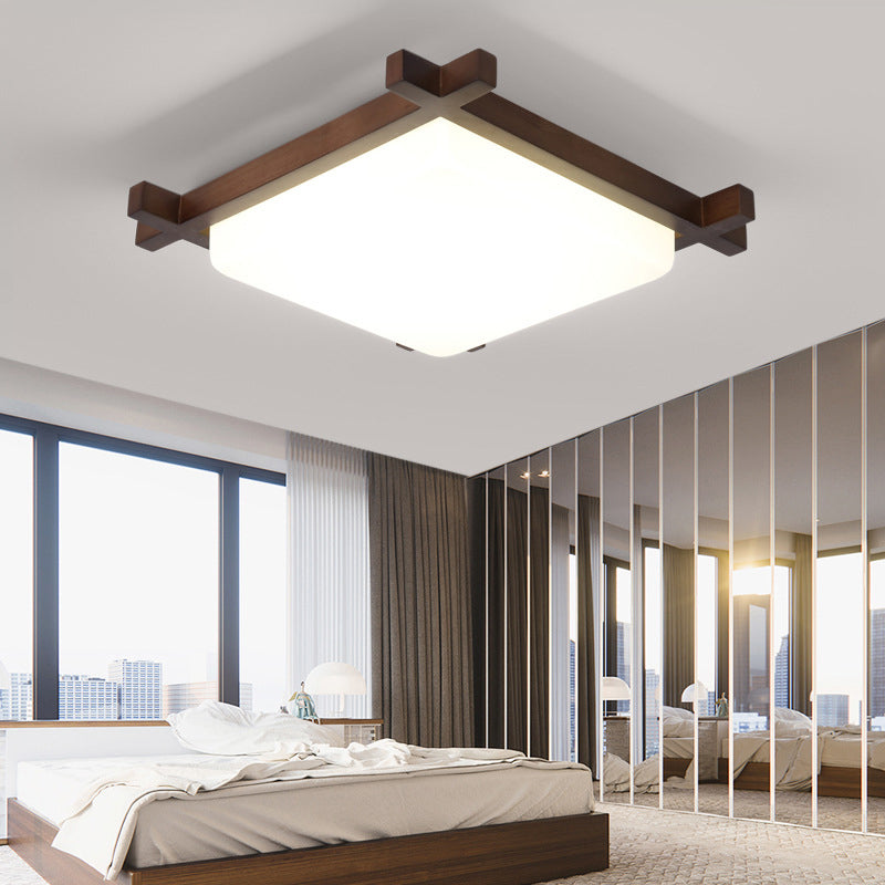 Square Bedroom Flush Light Acrylic Nordic Style LED Flush Ceiling Light Fixture in Wood Clearhalo 'Ceiling Lights' 'Close To Ceiling Lights' 'Close to ceiling' 'Flush mount' Lighting' 2228838