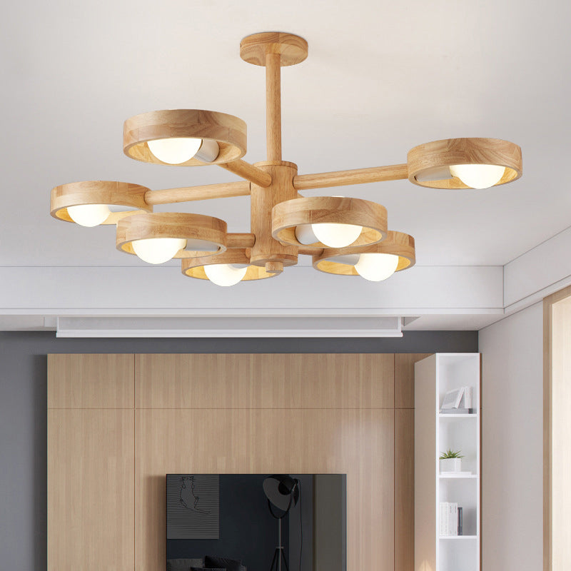 Circular Shaped Ceiling Lighting Contemporary Wood Living Room Chandelier Light Fixture Clearhalo 'Carpenter Chandeliers' 'Ceiling Lights' 'Chandeliers' 'Industrial' 'Modern Chandeliers' 'Modern' Lighting' 2228842