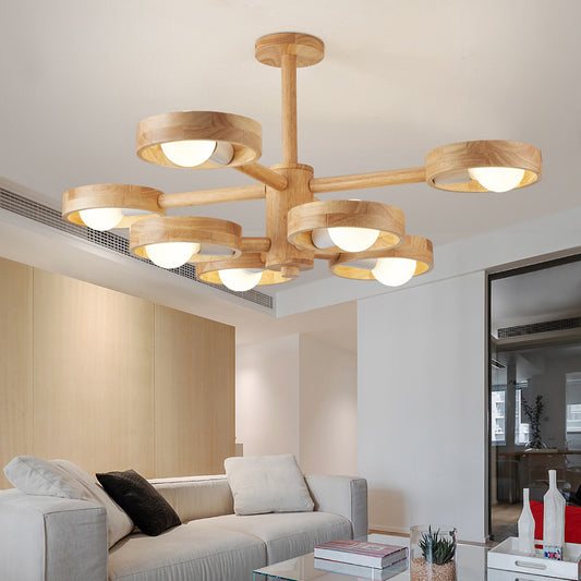 Circular Shaped Ceiling Lighting Contemporary Wood Living Room Chandelier Light Fixture 8 Wood Clearhalo 'Carpenter Chandeliers' 'Ceiling Lights' 'Chandeliers' 'Industrial' 'Modern Chandeliers' 'Modern' Lighting' 2228843