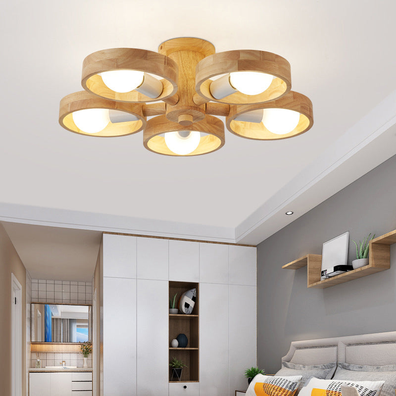 Circular Shaped Ceiling Lighting Contemporary Wood Living Room Chandelier Light Fixture 5 Wood Clearhalo 'Carpenter Chandeliers' 'Ceiling Lights' 'Chandeliers' 'Industrial' 'Modern Chandeliers' 'Modern' Lighting' 2228845