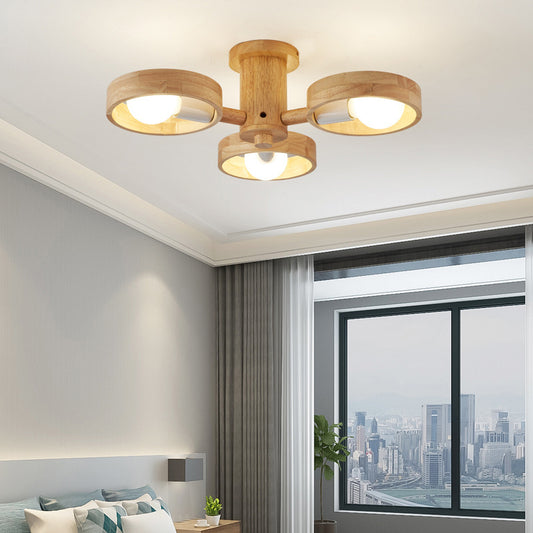 Circular Shaped Ceiling Lighting Contemporary Wood Living Room Chandelier Light Fixture 3 Wood Clearhalo 'Carpenter Chandeliers' 'Ceiling Lights' 'Chandeliers' 'Industrial' 'Modern Chandeliers' 'Modern' Lighting' 2228846