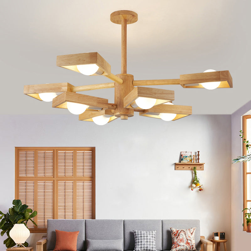 Wood Trapezoid Chandelier Pendant Light Japanese Living Room Pendant Light Fixture Clearhalo 'Carpenter Chandeliers' 'Ceiling Lights' 'Chandeliers' 'Industrial' 'Modern Chandeliers' 'Modern' Lighting' 2228847