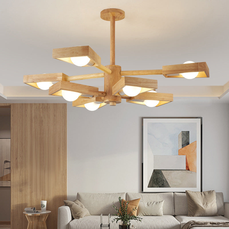 Wood Trapezoid Chandelier Pendant Light Japanese Living Room Pendant Light Fixture 8 Wood Clearhalo 'Carpenter Chandeliers' 'Ceiling Lights' 'Chandeliers' 'Industrial' 'Modern Chandeliers' 'Modern' Lighting' 2228852