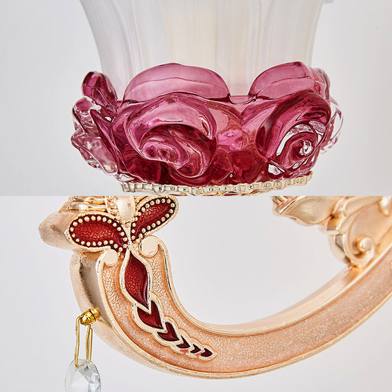 Flower Milk Glass Wall Sconce Vintage Style 1/2-Light Brass Finish Wall Mount Light with Clear Crystal Decoration Clearhalo 'Cast Iron' 'Glass' 'Industrial' 'Modern wall lights' 'Modern' 'Tiffany' 'Traditional wall lights' 'Wall Lamps & Sconces' 'Wall Lights' Lighting' 222886