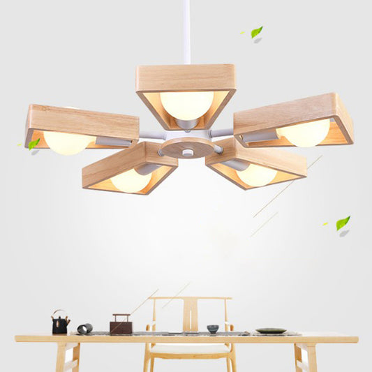 Trapezoid Frame Living Room Suspension Light Wood Minimalist Chandelier Lighting Fixture Clearhalo 'Carpenter Chandeliers' 'Ceiling Lights' 'Chandeliers' 'Industrial' 'Modern Chandeliers' 'Modern' Lighting' 2228864
