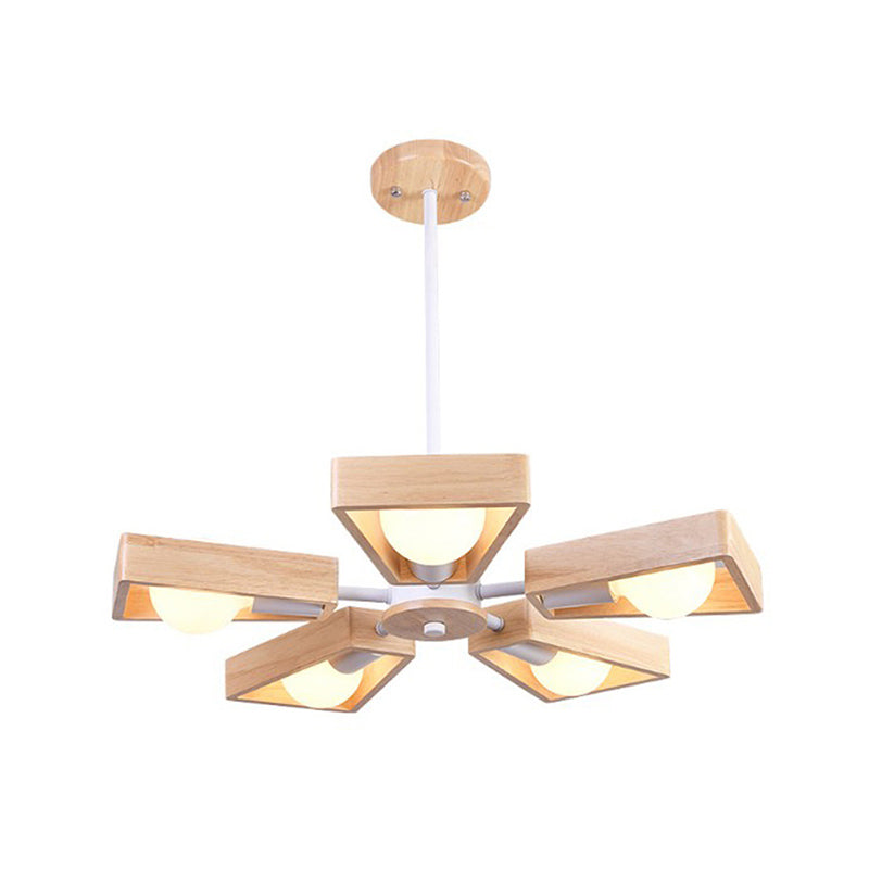 Trapezoid Frame Living Room Suspension Light Wood Minimalist Chandelier Lighting Fixture Clearhalo 'Carpenter Chandeliers' 'Ceiling Lights' 'Chandeliers' 'Industrial' 'Modern Chandeliers' 'Modern' Lighting' 2228865