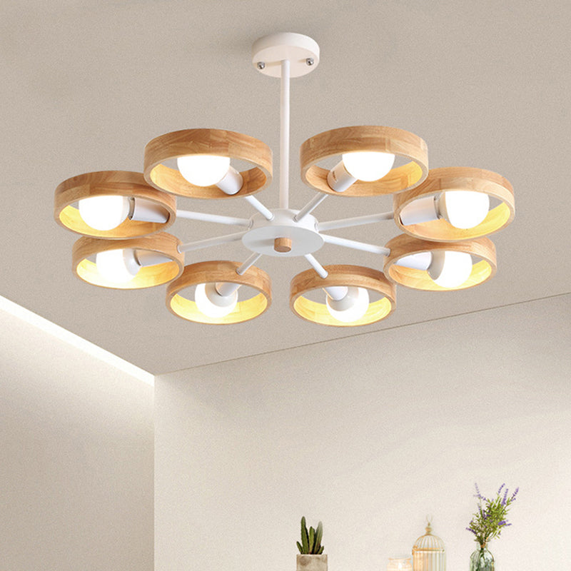 Simplicity Circle Shaped Chandelier Lighting Wooden Bedroom Pendant Light Fixture Clearhalo 'Carpenter Chandeliers' 'Ceiling Lights' 'Chandeliers' 'Industrial' 'Modern Chandeliers' 'Modern' Lighting' 2228867