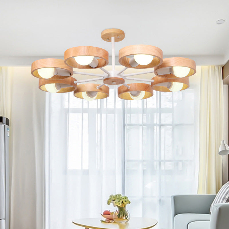 Simplicity Circle Shaped Chandelier Lighting Wooden Bedroom Pendant Light Fixture Clearhalo 'Carpenter Chandeliers' 'Ceiling Lights' 'Chandeliers' 'Industrial' 'Modern Chandeliers' 'Modern' Lighting' 2228869