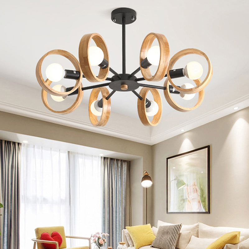 Simplicity Circle Shaped Chandelier Lighting Wooden Bedroom Pendant Light Fixture 8 Black Clearhalo 'Carpenter Chandeliers' 'Ceiling Lights' 'Chandeliers' 'Industrial' 'Modern Chandeliers' 'Modern' Lighting' 2228870