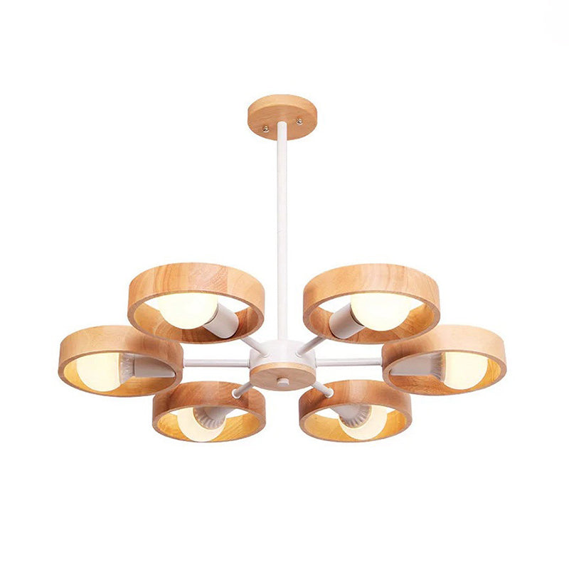 Simplicity Circle Shaped Chandelier Lighting Wooden Bedroom Pendant Light Fixture Clearhalo 'Carpenter Chandeliers' 'Ceiling Lights' 'Chandeliers' 'Industrial' 'Modern Chandeliers' 'Modern' Lighting' 2228874