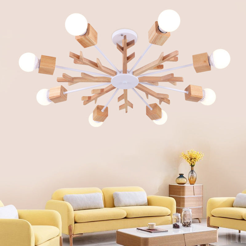 Branch Shaped Living Room Chandelier Pendant Light Wood Contemporary Hanging Light Clearhalo 'Carpenter Chandeliers' 'Ceiling Lights' 'Chandeliers' 'Industrial' 'Modern Chandeliers' 'Modern' Lighting' 2228883