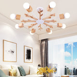 Branch Shaped Living Room Chandelier Pendant Light Wood Contemporary Hanging Light 8 Wood Clearhalo 'Carpenter Chandeliers' 'Ceiling Lights' 'Chandeliers' 'Industrial' 'Modern Chandeliers' 'Modern' Lighting' 2228885