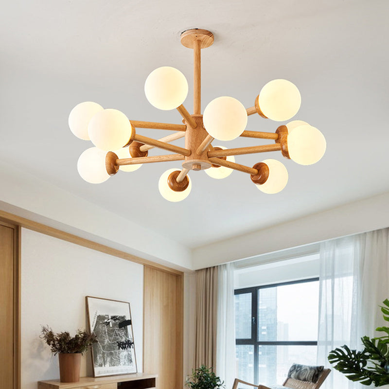 Modo Shaped Suspension Light Minimalist Cream Glass Bedroom Chandelier Light in Wood Clearhalo 'Carpenter Chandeliers' 'Ceiling Lights' 'Chandeliers' 'Industrial' 'Modern Chandeliers' 'Modern' Lighting' 2228899