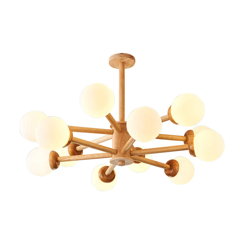 Modo Shaped Suspension Light Minimalist Cream Glass Bedroom Chandelier Light in Wood Clearhalo 'Carpenter Chandeliers' 'Ceiling Lights' 'Chandeliers' 'Industrial' 'Modern Chandeliers' 'Modern' Lighting' 2228900