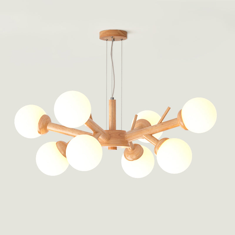 Wood Branch Ceiling Lighting Simplicity Chandelier Light Fixture with Globe Frosted Glass Shade Clearhalo 'Carpenter Chandeliers' 'Ceiling Lights' 'Chandeliers' 'Industrial' 'Modern Chandeliers' 'Modern' Lighting' 2228909
