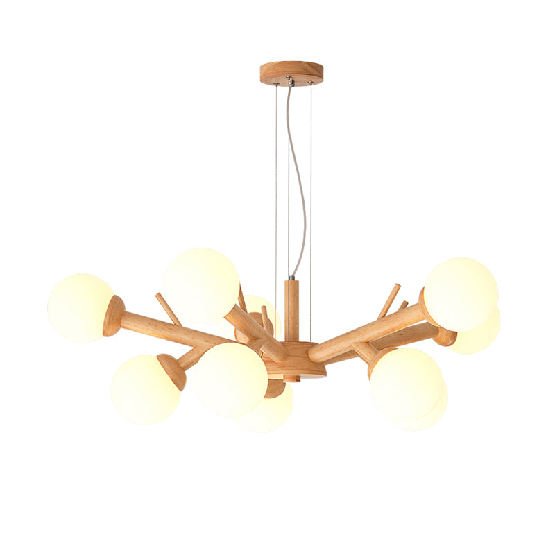 Wood Branch Ceiling Lighting Simplicity Chandelier Light Fixture with Globe Frosted Glass Shade Clearhalo 'Carpenter Chandeliers' 'Ceiling Lights' 'Chandeliers' 'Industrial' 'Modern Chandeliers' 'Modern' Lighting' 2228911
