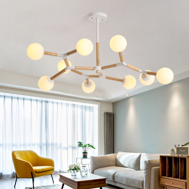 Nordic Ball Suspension Light Handblown Glass Dining Room Chandelier Light in Wood Clearhalo 'Carpenter Chandeliers' 'Ceiling Lights' 'Chandeliers' 'Industrial' 'Modern Chandeliers' 'Modern' Lighting' 2228917