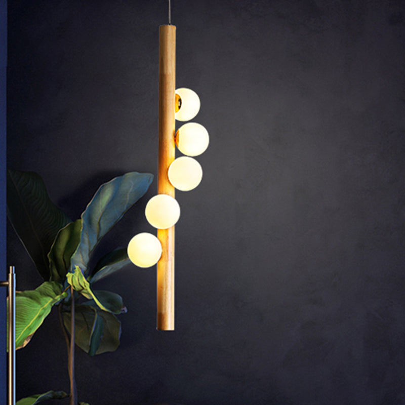 Modo Chandelier Lighting Contemporary Cream Glass 5 Heads Restaurant Pendant Light in Wood Clearhalo 'Carpenter Chandeliers' 'Ceiling Lights' 'Chandeliers' 'Industrial' 'Modern Chandeliers' 'Modern' Lighting' 2228928