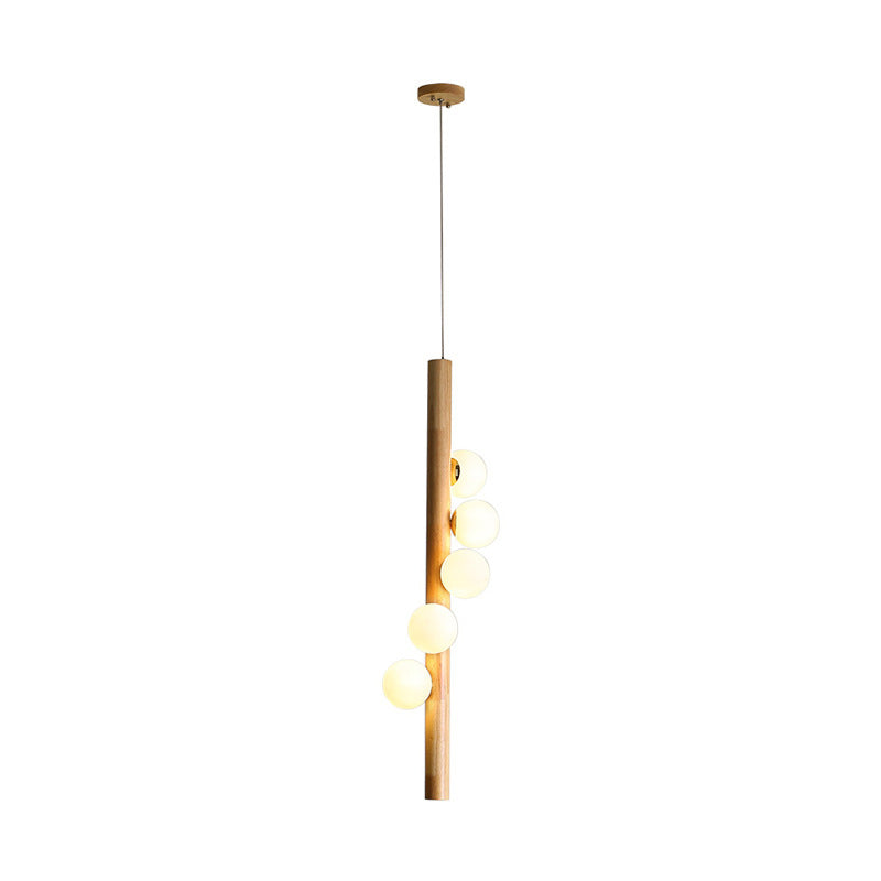 Modo Chandelier Lighting Contemporary Cream Glass 5 Heads Restaurant Pendant Light in Wood Clearhalo 'Carpenter Chandeliers' 'Ceiling Lights' 'Chandeliers' 'Industrial' 'Modern Chandeliers' 'Modern' Lighting' 2228929