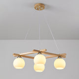 Sphere Living Room Chandelier Pendant Light Cream Glass 4 Bulbs Japanese Hanging Light in Wood Clearhalo 'Carpenter Chandeliers' 'Ceiling Lights' 'Chandeliers' 'Industrial' 'Modern Chandeliers' 'Modern' Lighting' 2228942