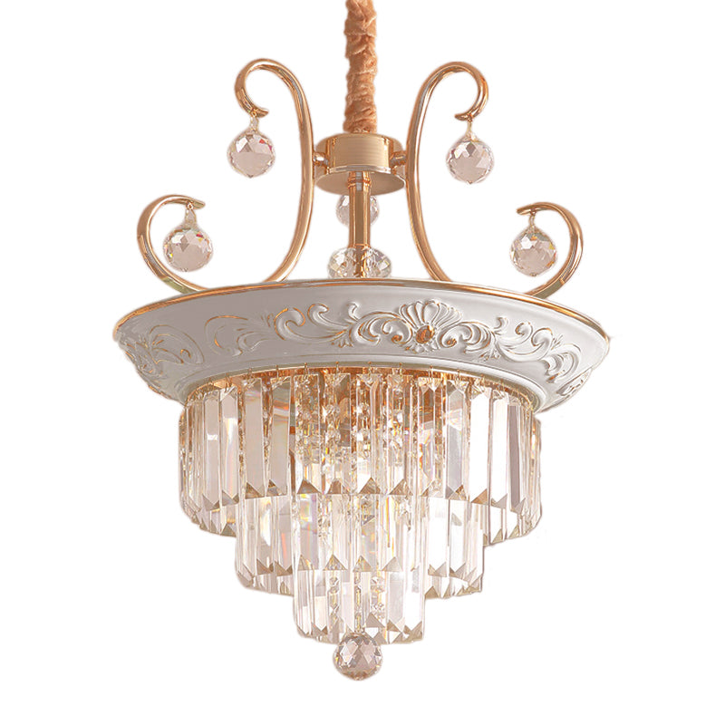 3 Bulbs Tiered Ceiling Chandelier Modernism Crystal Hanging Pendant Light in White/Green Clearhalo 'Ceiling Lights' 'Chandeliers' 'Glass shade' 'Glass' 'Pendant Lights' Lighting' 222906