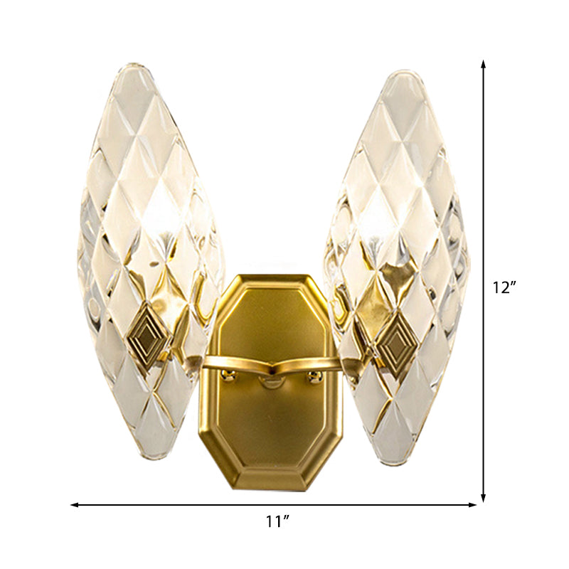Clear Crystal Rhombus Wall Sconce Lamp Modern Style 1/2-Head Brass Wall Light for Living Room Clearhalo 'Cast Iron' 'Glass' 'Industrial' 'Modern wall lights' 'Modern' 'Tiffany' 'Traditional wall lights' 'Wall Lamps & Sconces' 'Wall Lights' Lighting' 222940