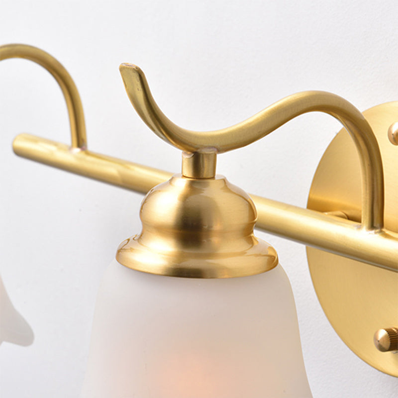 Traditional Flared Sconce 2/3 Lights White Glass Wall Mounted Vanity Light in Gold for Bathroom Clearhalo 'Vanity Lights' 'Wall Lights' Lighting' 222954