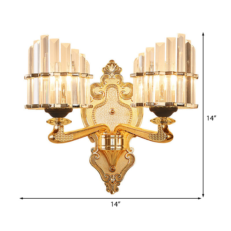 Clear Crystal Block Wall Light Modern Style 1/2-Light Sconce Lamp with Carved Backplate in Brass - Clearhalo - 'Modern wall lights' - 'Modern' - 'Wall Lamps & Sconces' - 'Wall Lights' - Lighting' - 222958