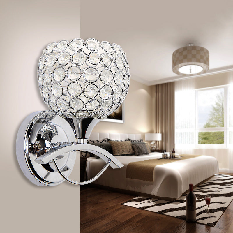 Global Wall Sconce Light Vintage Style Metal 1 Head Chrome/Gold Wall Lamp with Clear Crystal Bead Deco