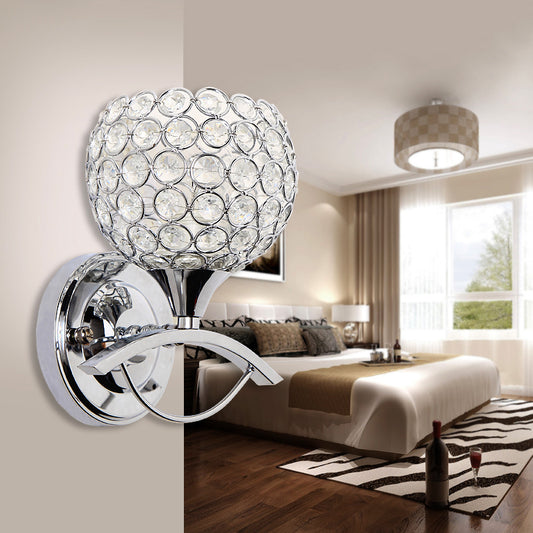 Global Wall Sconce Light Vintage Style Metal 1 Head Chrome/Gold Wall Lamp with Clear Crystal Bead Deco Gold Clearhalo 'Modern wall lights' 'Modern' 'Wall Lamps & Sconces' 'Wall Lights' Lighting' 222977
