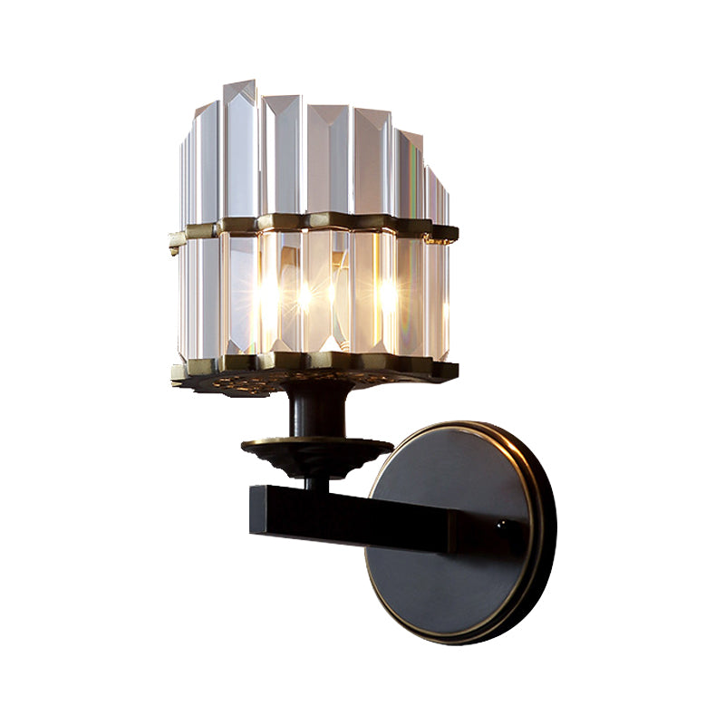 K9 Crystal Wall Sconce Lamp Contemporary Style Metal 1 Light Black/Brass Finish Wall Light Fixture for Living Room Clearhalo 'Modern wall lights' 'Modern' 'Wall Lamps & Sconces' 'Wall Lights' Lighting' 222982