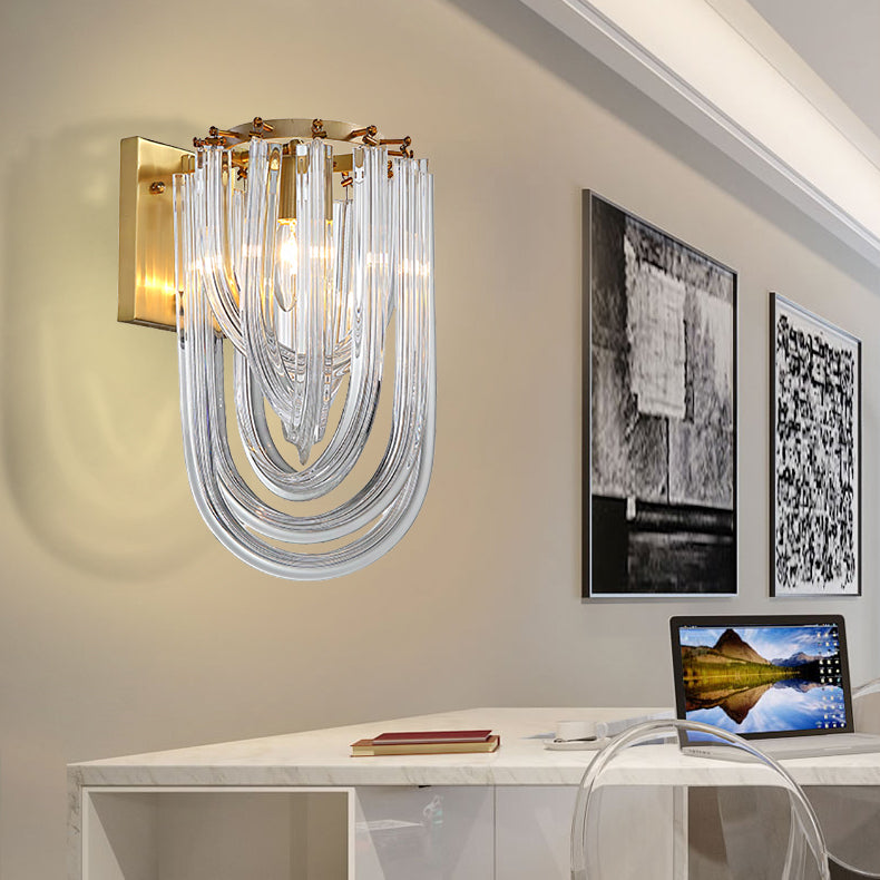 Clear Crystal Prism Sconce Lamp Vintage 1 Light Wall Mounted Light in Gold Finish for Dining Room - Clearhalo - 'Modern wall lights' - 'Modern' - 'Wall Lamps & Sconces' - 'Wall Lights' - Lighting' - 222995