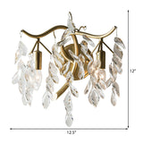 Metal Branch Wall Lighting Modernist Style 2 Bulbs Brass Finish Wall Sconce Lamp with Clear Crystal Leaf Deco - Clearhalo - 'Modern wall lights' - 'Modern' - 'Wall Lamps & Sconces' - 'Wall Lights' - Lighting' - 223001