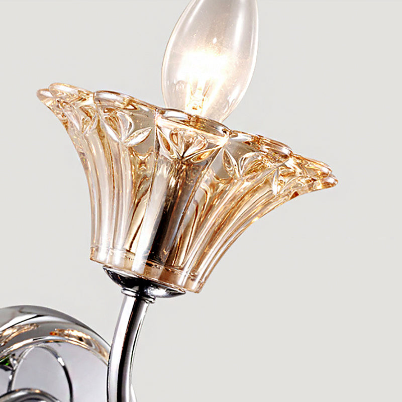 Bell Amber Glass Sconce Lamp Vintage Stylish 2 Lights Chrome Wall Light with Green Teardrop Crystal Deco - Clearhalo - 'Modern wall lights' - 'Modern' - 'Wall Lamps & Sconces' - 'Wall Lights' - Lighting' - 223011